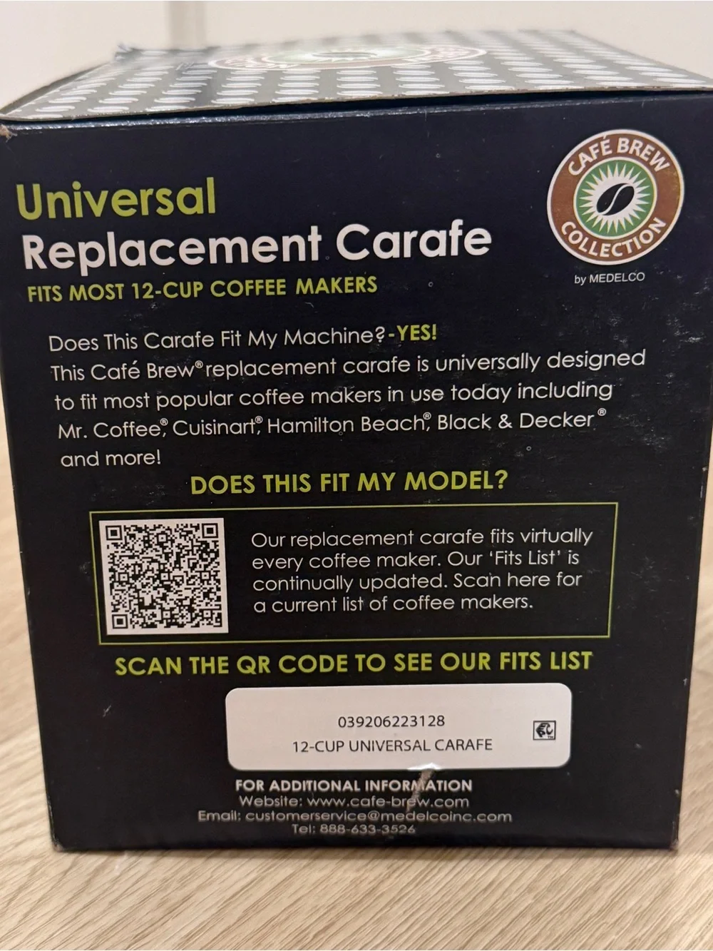 Café Brew Universal Replacement 12 cup Coffee Carafe Glass and Black New in Box